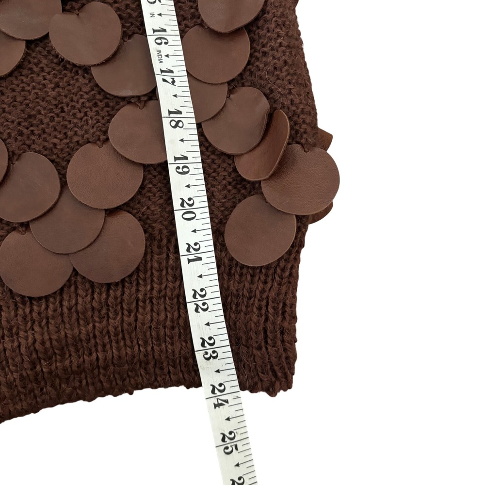 Vtg 90s Wool Alpaca Leather Sweater Sz M Brown Boho‎ Luxe Festival Embellished - Picture 6 of 9